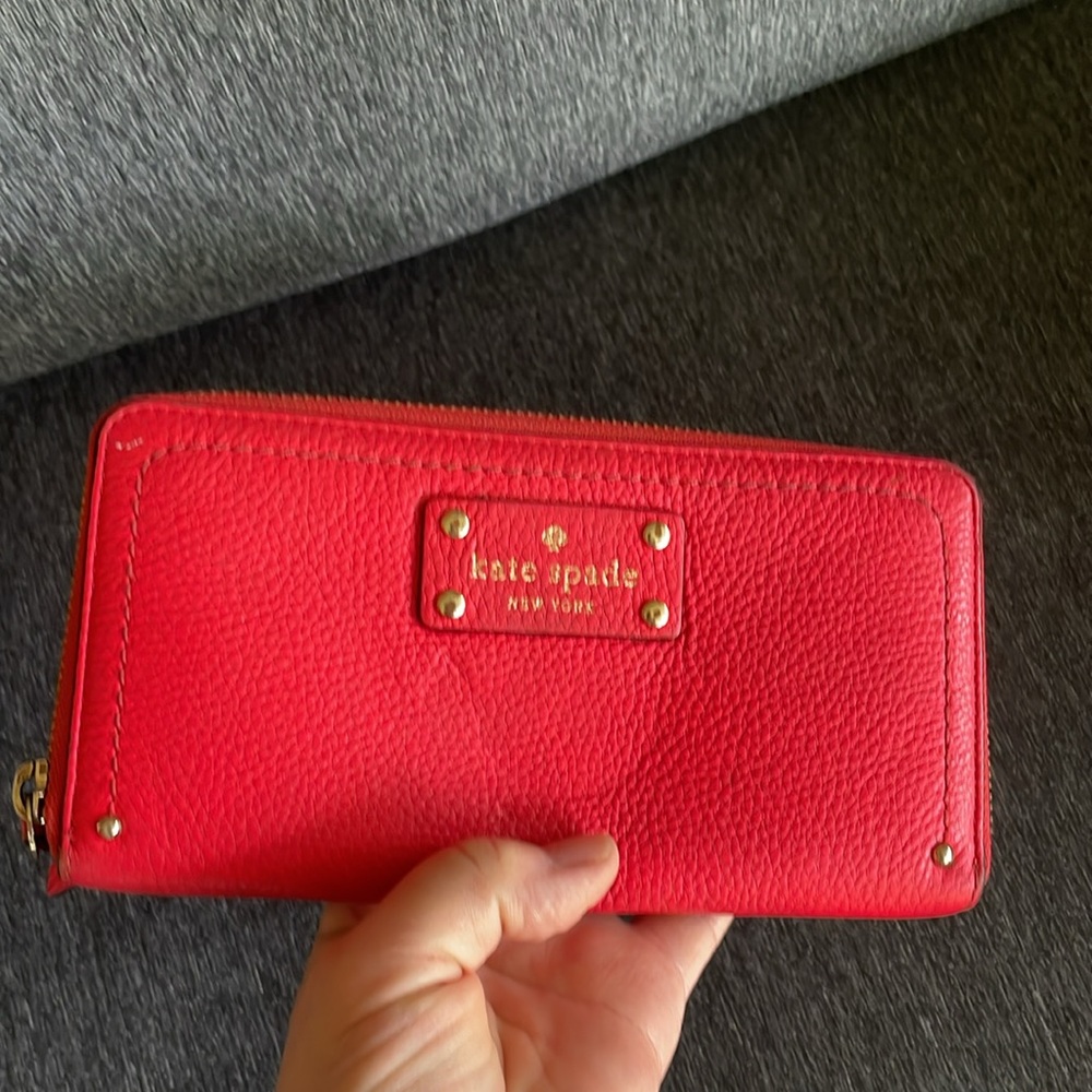 Kate Spade continental large wallet purse in coral red zip around - Picture 8 of 10